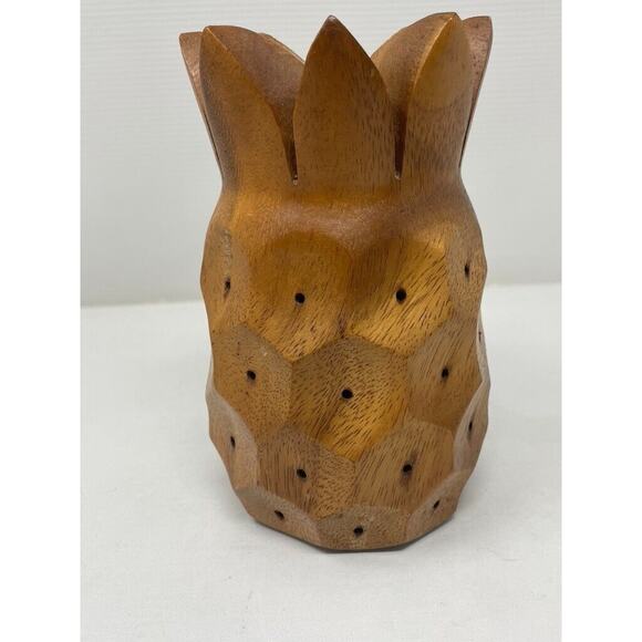 Vintage Mid Century Modern Monkey Pod Wood Pineapple Toothpick Holder Appetizer - Picture 3 of 6